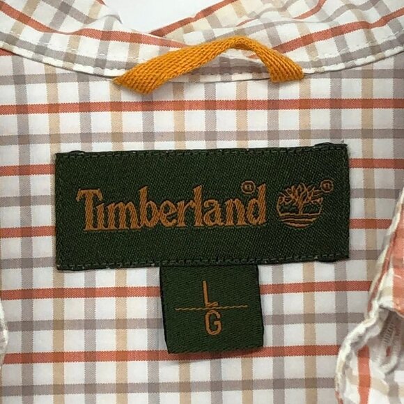 Timberland men’s orange collared plaid button down shirt sleeve shirt Large - Picture 3 of 15